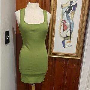 New York & Company Olive Green Ribbed Tank Mini Dress